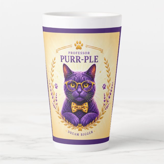 Mug Latte Professor Purr-Ple™ – Rêvez plus grand (Devant)