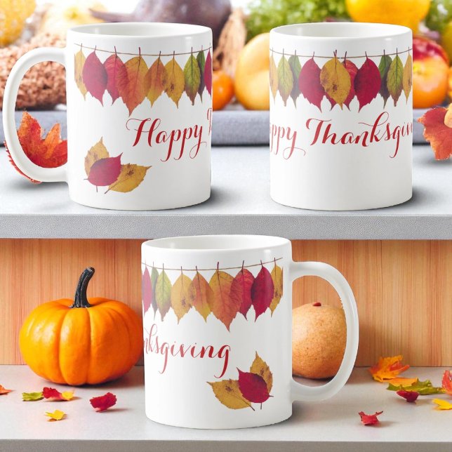 Mug L'automne coloré des fêtes de Thanksgiving quitte  (All around view of template text ceramic mug)