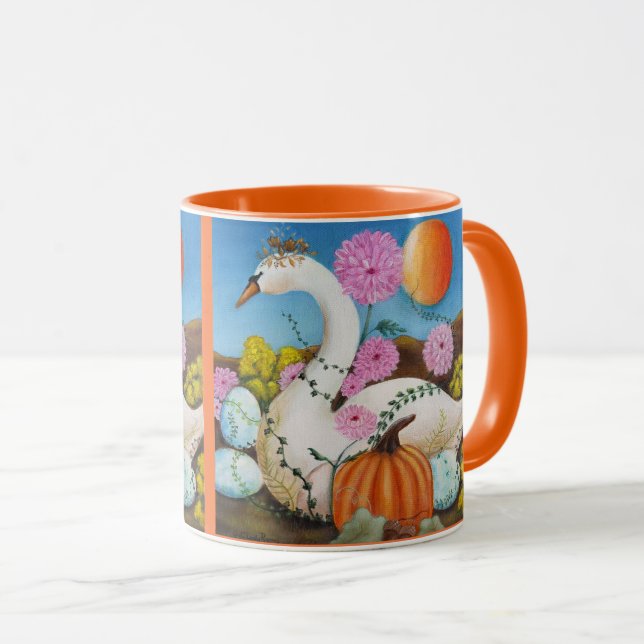 Mug L'automne Queen Swan and Flowers Art (Devant droit)