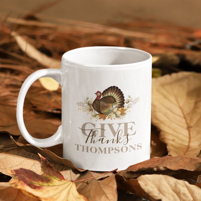 Mug L'automne Thankesgiving Remerciements (Give Thanks Thanksgiving watercolor turkey. )
