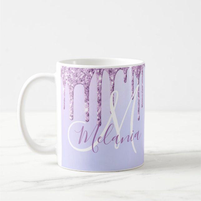Mug Lavande à goutte violette métallique personnalisée (Gauche)