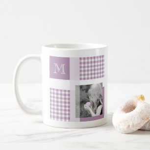 Mug Lavande Ajouter Votre Photo En vichy Monogramme Mo