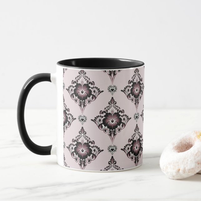 Mug Lavande florale moderne élégant Damask (Avec donut)
