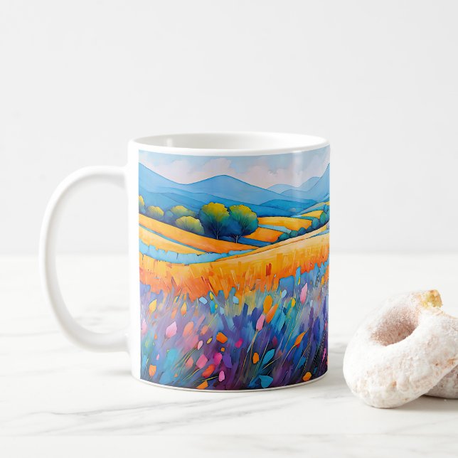 Mug Lavande Serenité. Paysage étendu Provence (Avec donut)