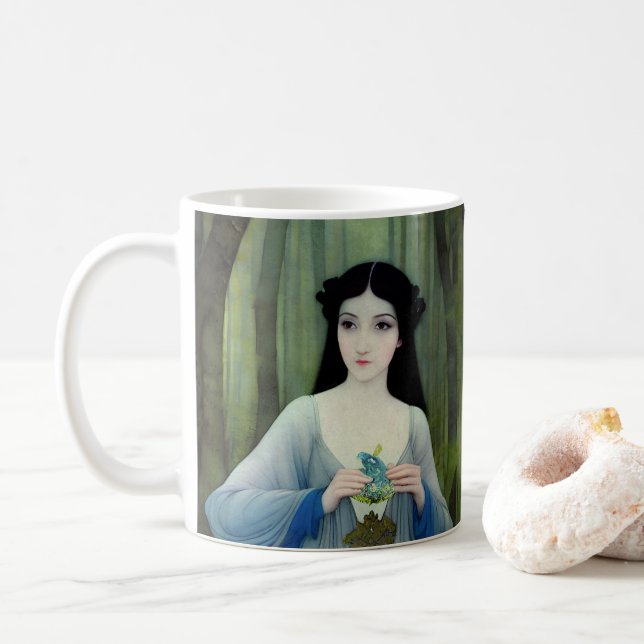 Mug Lave-encre illustration de la belle femme à Woods (Avec donut)