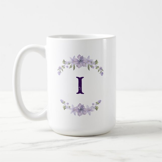 Mug Lavender Floral Initial Personalized Monogram (Gauche)