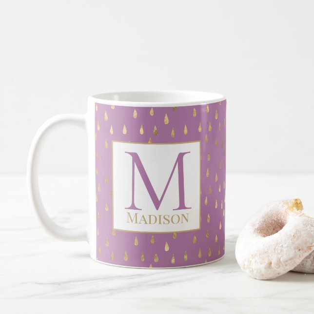 Mug Lavender Pink Gold Raindrop Moderne Monogramme ten (Avec donut)