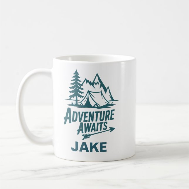 Mug L'aventure Attend Café de Camping Personnalisé (Gauche)