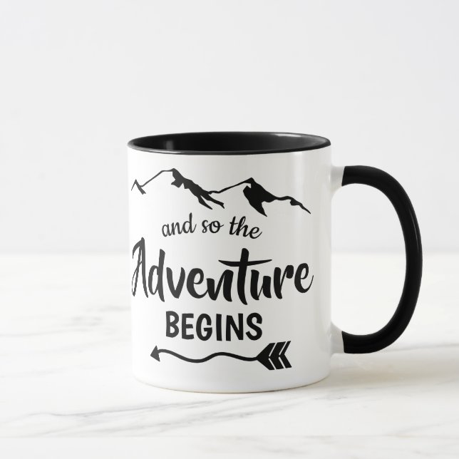 Mug L'aventure commence à la mode noir et blanc (Droite)