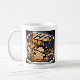 Mug Laverie automatique 24H Chat confortable Scène noc