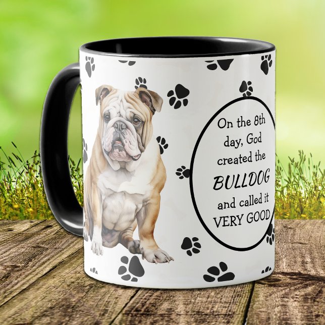 Mug Le 8e jour Dieu créa des Bulldogs anglais (Créateur téléchargé)