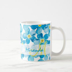 Mug Le bleu vibrant d'aquarelle m'oublient pas nom de