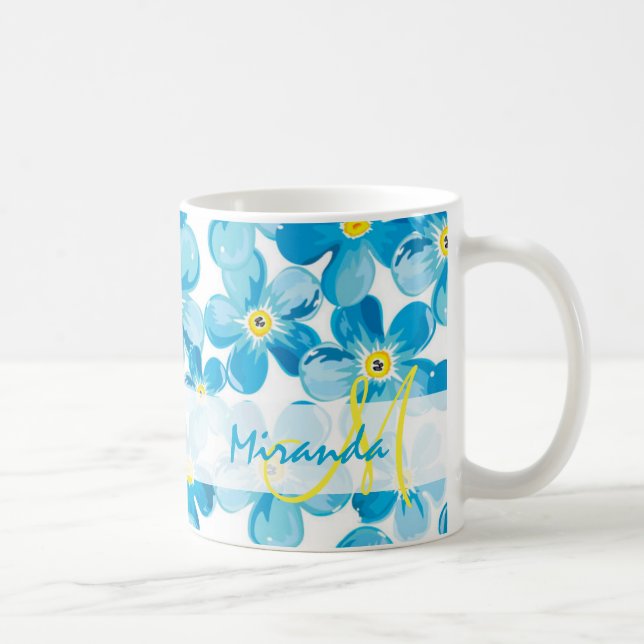 Mug Le bleu vibrant d'aquarelle m'oublient pas nom de (Droite)