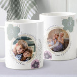 Mug Le bonheur est .. 2 Photo Rose Pop Art Flower<br><div class="desc">Tasse photo personnalisée avec des fleurs pop art abstraites et la conception éclaboussante de peinture dans les tons muets de rose et vert. Tout le libellé, qui encadre vos photos, est entièrement modifiable et se lit actuellement "avoir une grande journée .. amour [votre(s) nom(s)]" d'un côté et "le bonheur est...</div>