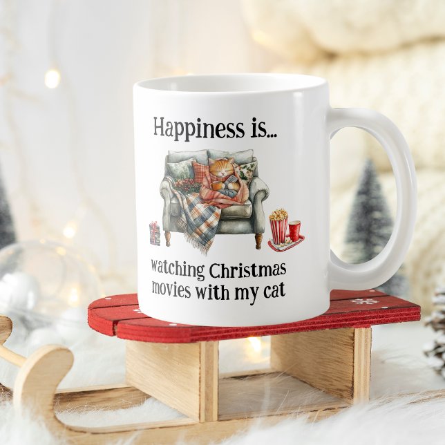 Mug Le bonheur est de regarder des films de Noël avec  (Happiness is watching Christmas movies with my cat Coffee Mug)