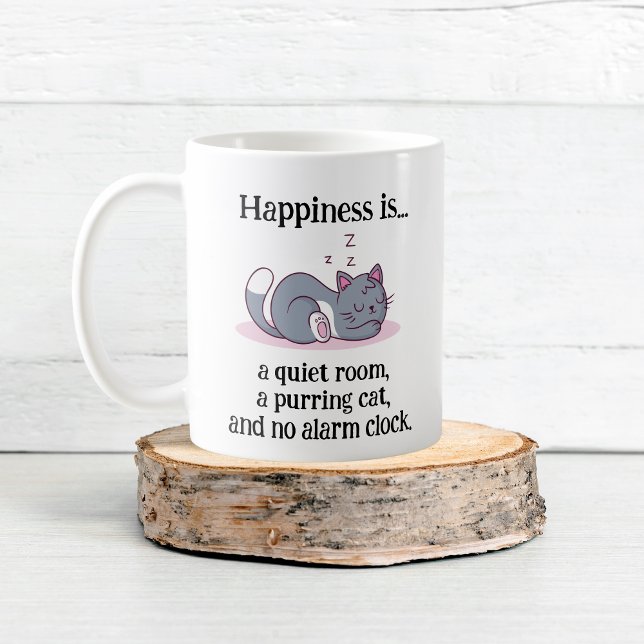 Mug Le bonheur est... une chambre tranquille, un chat  (Happiness Is... a quiet room, a cat, and no alarm Coffee Mug)