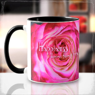 Mug Le bonheur fleurit à l'intérieur d'un Rose rose ch