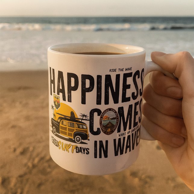 Mug Le Bonheur Vient Dans Les Vagues (Créateur téléchargé)