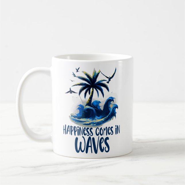 Mug Le Bonheur Vient Dans Les Vagues Surf Surfer (Gauche)