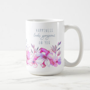 Mug Le bonheur vous va à ravir Aquarelle Floral