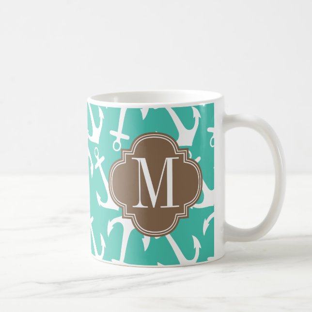 Mug Le brun nautique Girly de turquoise d'Ancres (Droite)