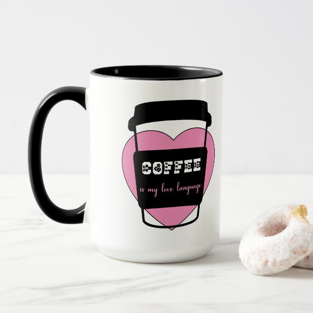 Mug Le café est mon langage d'amour texte rose cœur dr (Avec donut)
