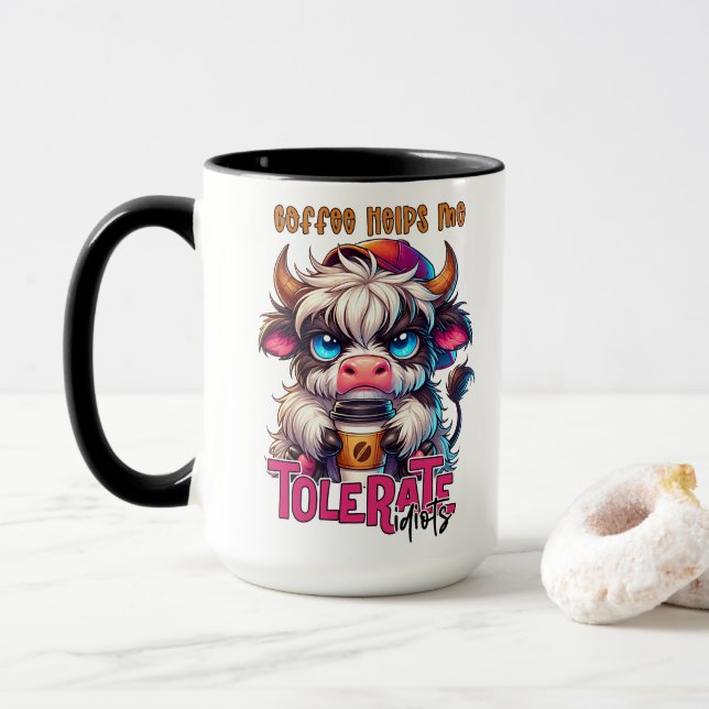 Mug Le café m'aide à tolérer les idiots  (Avec donut)