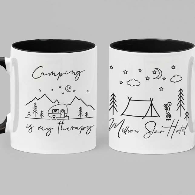 Mug Le camping est ma thérapie & Citations de l'hôtel  (Camping is My Therapy & Million Star Hotel Quotes 11oz Coffee Mug)