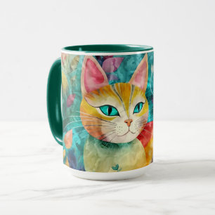 Mug Le Chat aux Yeux Verts Saisissants dans le Jardin