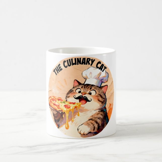 Mug Le Chat Culinaire avec le Chat Chef Pizza Tenant u (Centre)