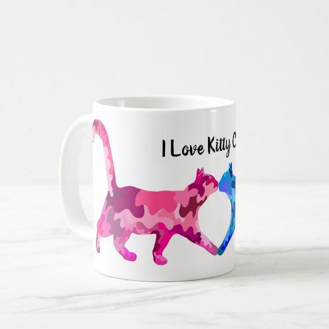 Mug Le Chat rose et bleu aime l'art contemporain (Devant gauche)