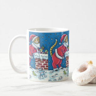 MUG LE CHAT SANTA PAWS SUR LE TOIT APPORTE DES CADEAUX