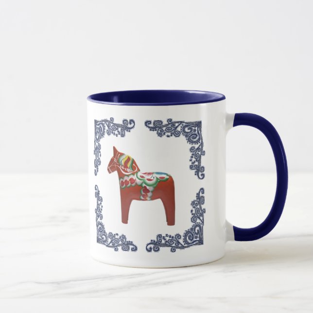 Mug Le cheval de Dala de Suédois avec Delft bleu a mis (Droite)