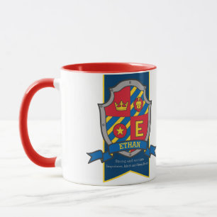 Mug Le chevalier Ethan bouge un nom bleu rouge signifi