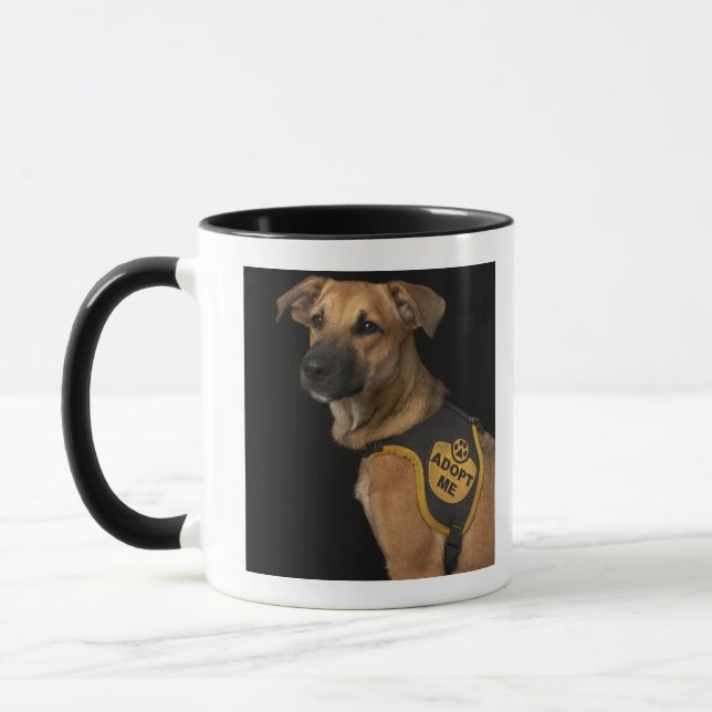 Mug Le chien Brown de délivrance avec m'adoptent gilet (Gauche)