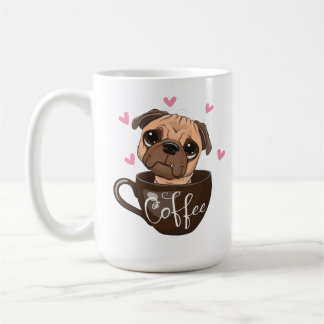 Mug Le chien du carlin de dessin est assis dans une ta