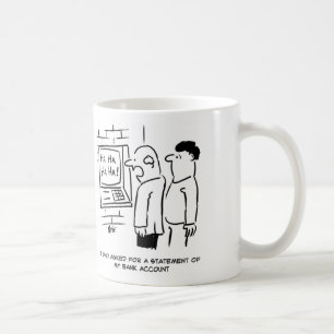 Mug Le client bancaire demande au distributeur de bill