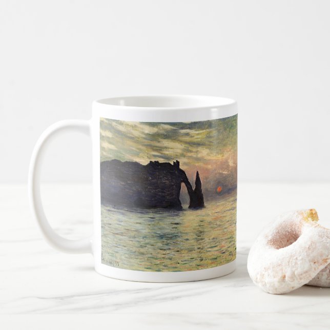 Mug Le Cliff Etretat, coucher de soleil de Claude Mone (Avec donut)