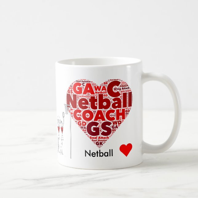Mug Le coeur place le car de net-ball de nuage de mot (Droite)