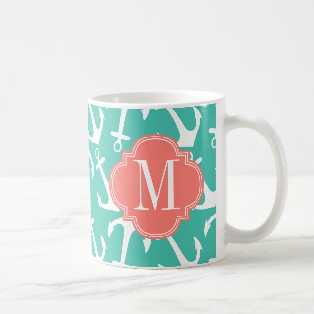 Mug Le corail nautique Girly de turquoise d'Ancres (Droite)