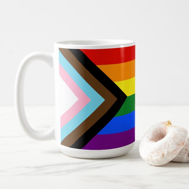 Mug Le drapeau de fierté Progress de SlipperyJoe six h (Avec donut)