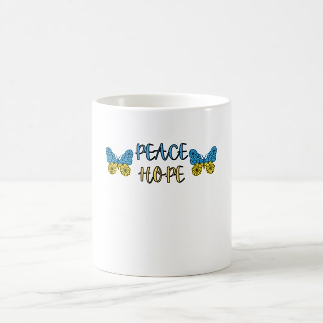 Mug Le drapeau ukrainien paix, espoir, papillons (Centre)