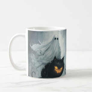 Mug Le fantôme d'Halloween à cheval sur un chat noir