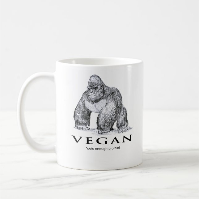 Mug Le gorille végétalien obtient assez de protéine (Gauche)