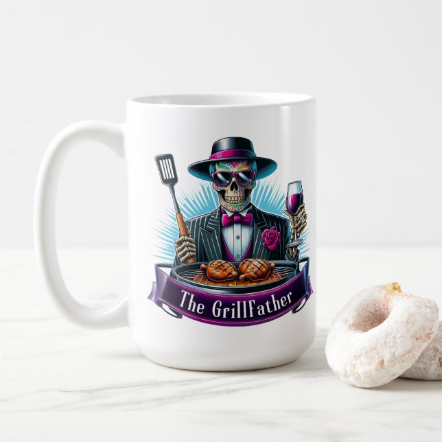 Mug Le Grillfather Drôle de squelette Fête des Pères (Avec donut)