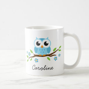 Mug Le hibou bleu mignon sur la branche florale a