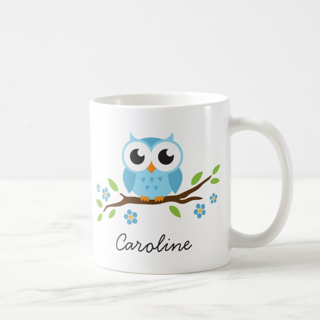 Mug Le hibou bleu mignon sur la branche florale a (Droite)