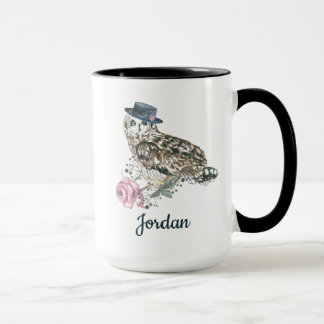Mug Le hibou d'aquarelle | ajoutent votre nom