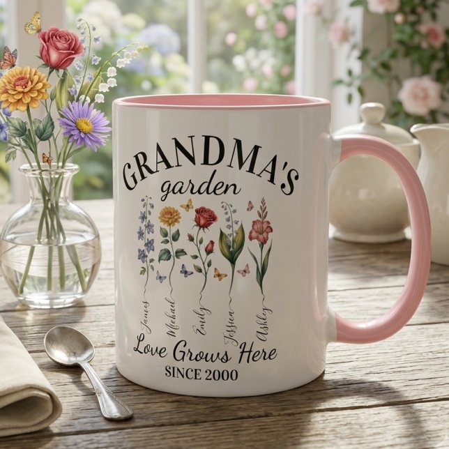 Mug Le jardin de grand-mère Fleurs de naissance L'amou (Créateur téléchargé)