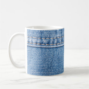 Mug Le jean bleu coudre la texture du closeup.